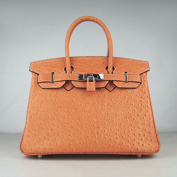 Replica Hermes Birkin 30CM Ostrich Veins Handbag Orange 6088 On Sale